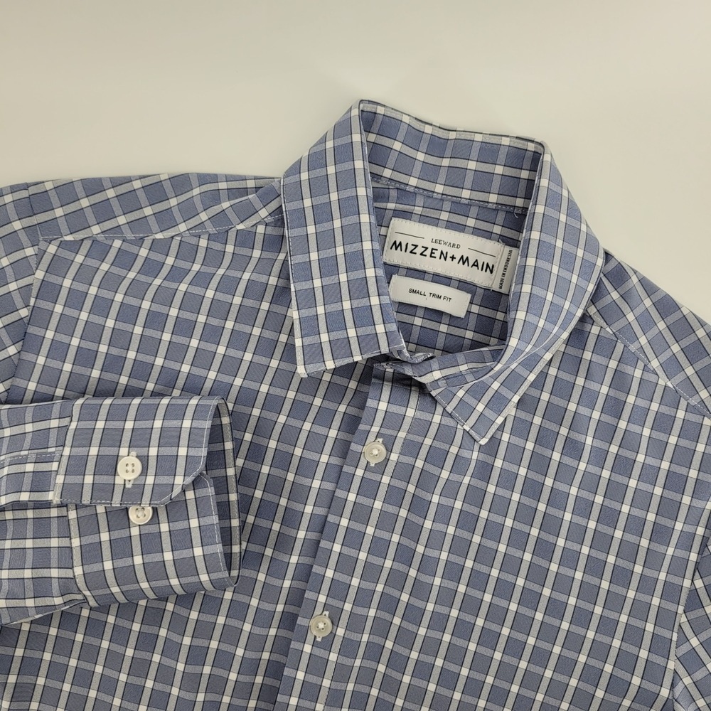 Mizzen+Main Leeward Small Trim Fit Blue Gingham Dress Shirt Mens‎